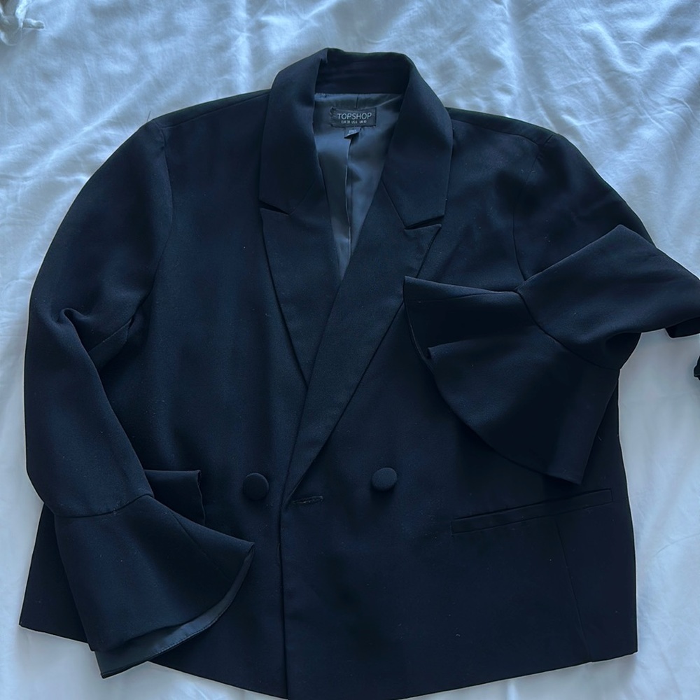 Topshop ruffle sleeve blazer